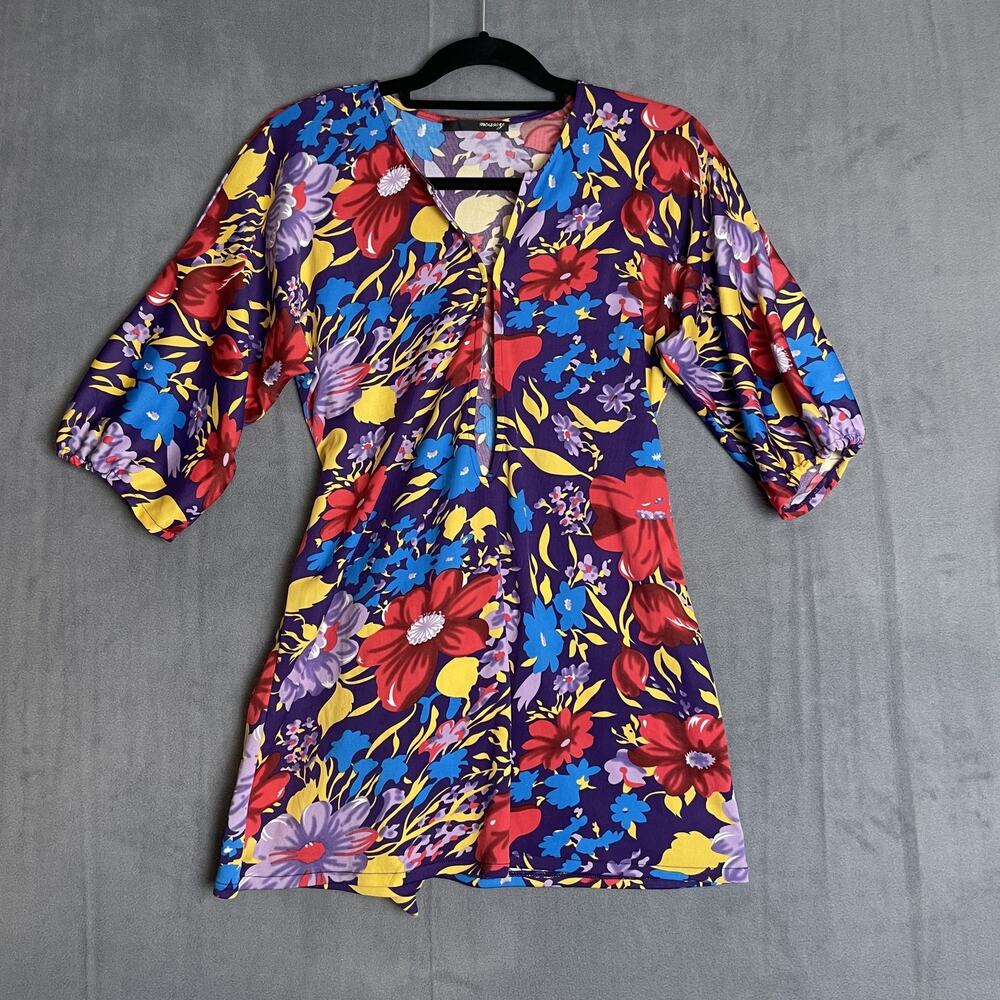 Moussy Dress Womens Small Purple Red Yellow Blue Floral Wrap 3/4 Sleeve Summer